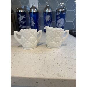 Westmoreland Old Quilt Creamer And Sugar Mid Century Depression Milk Glass